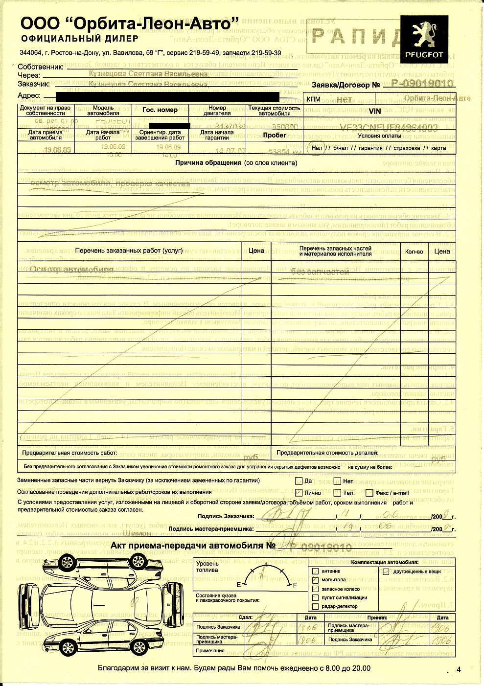 схема автомобиля для акта осмотра